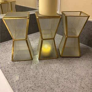 Gold Geometric Candle Holders Set of 3